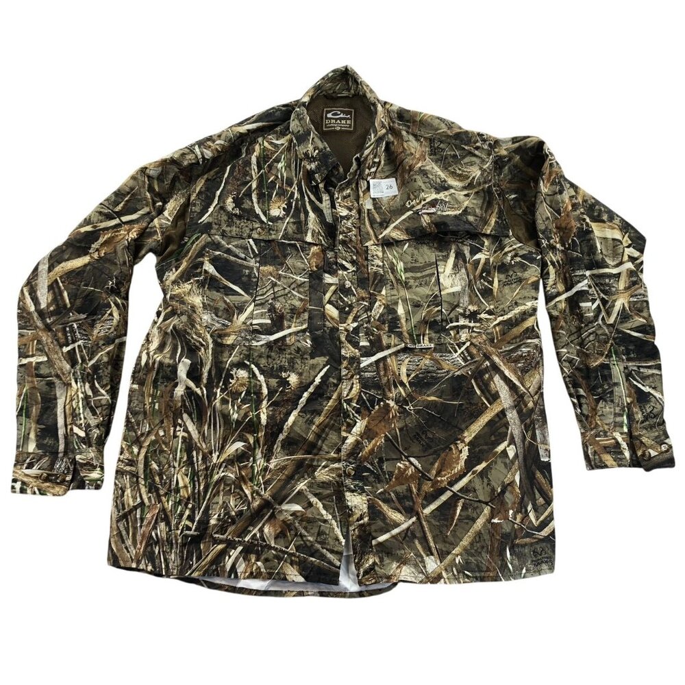 Drake Mens Hunting Shirt XL Max-5 Camo Button-Up Caped Vented